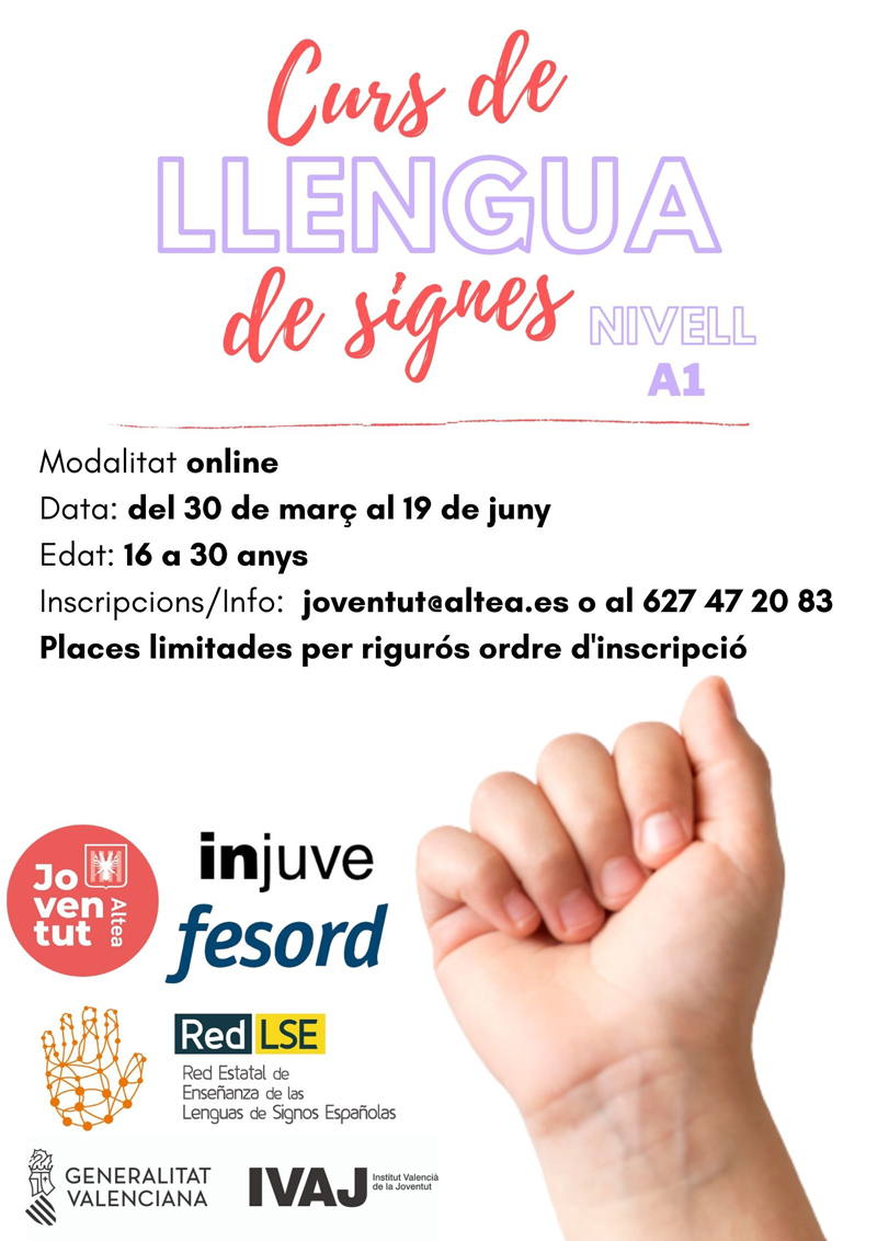 LA REGIDORIA DE JOVENTUT ORGANITZA UN CURS EN LLENGUA DE SIGNES DE NIVELL A1